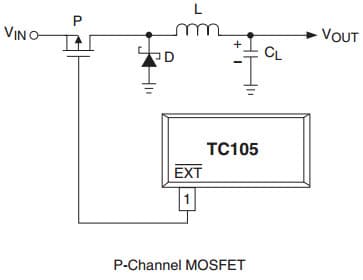 Typical Application External Transistor Connection Circuit for Tc105 Pfm/Pwm Step-Down Dc/Dc Controller At P-Channel Mosfet