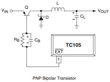 Typical Application External Transistor Connection Circuit for Tc105 Pfm/Pwm Step-Down Dc/Dc Controller At PNP Bipolar Transistor