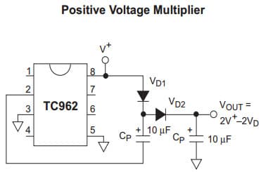 Typical Application for TC962 Positive Voltage Multiplier DC to DC Converter