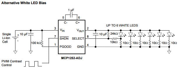 Typical Application for MCP1252 Low-Noise, Positive-Regulated Charge Pump for Alternative White LED Bias