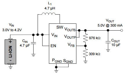 Typical Application for MCP1640 Synchronous Boost Regulator with True Output Disconnect or Input/Output Bypass Option