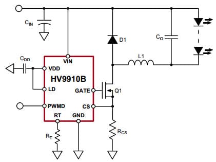 Typical Application Circuit for HV9910B Universal High Brightness LED Driver