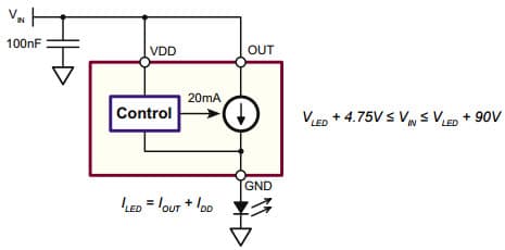 Typical Application for CL520 Linear Ground Referenced LED Driver