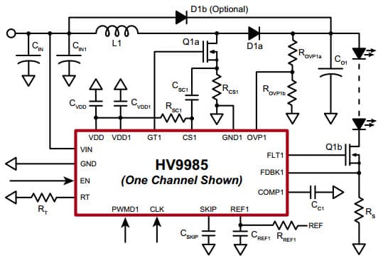 Typical Application for HV9985 Three-Channel, Closed-Loop, Switch Mode LED Driver IC