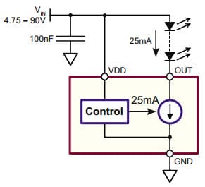 Typical Application for CL525 Linear, Fixed Constant Current LED Driver