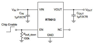 Typical Application for RT9013 500mA, Low Dropout, Low Noise Ultra-Fast Without Bypass Capacitor CMOS LDO Regulator