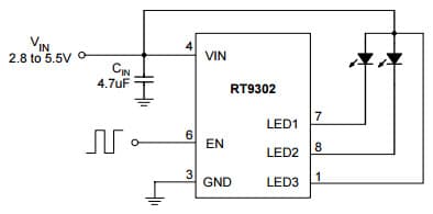 Typical 2-WLEDs Application for RT9302, 60mA, 3-Channel Pulse Dimming Current Source LED Driver