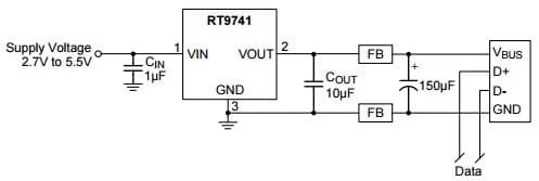 Typical Application for RT9741 1.5A/0.7A High-Side Power Switches for USB Application