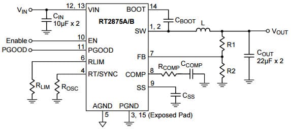 Typical Application for RT2875B 3A, 36V, Synchronous Step-Down Converter