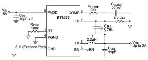 Typical Application for RT8077 2A, 2MHz, Synchronous Step-Down Converter