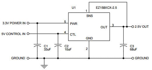 Typical Application for EZ1580 Dual Input Low Dropout Fixed Output Regulator