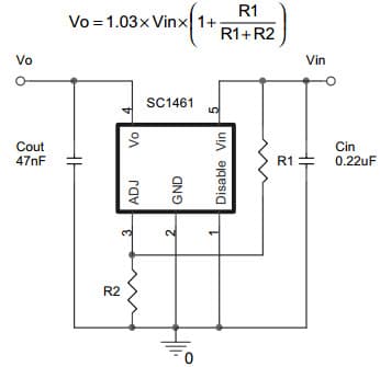 Typical Application for SC1461 Multi Mode Capless Charge Pump