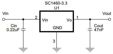 Typical Application for SC1460CSK-3.3TR 5mA Capless Charge Pump