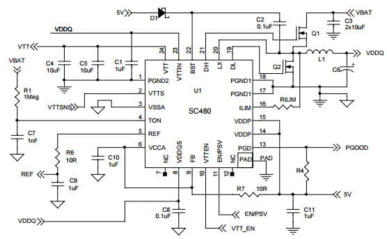 Typical Application for SC480 Complete DDR1/2 Memory Power Supply