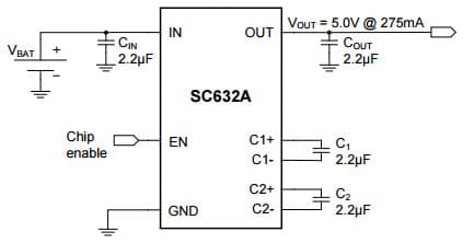 Typical Application for SC632A 1MHz Fixed 5.0V Output Charge Pump Regulator