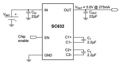 Typical Application for SC632 1MHz Fixed 5.0V Output Charge Pump Regulator