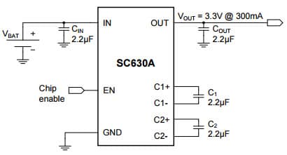 Typical Application for SC630A 1MHz Fixed 3.3V Output Charge Pump Regulator