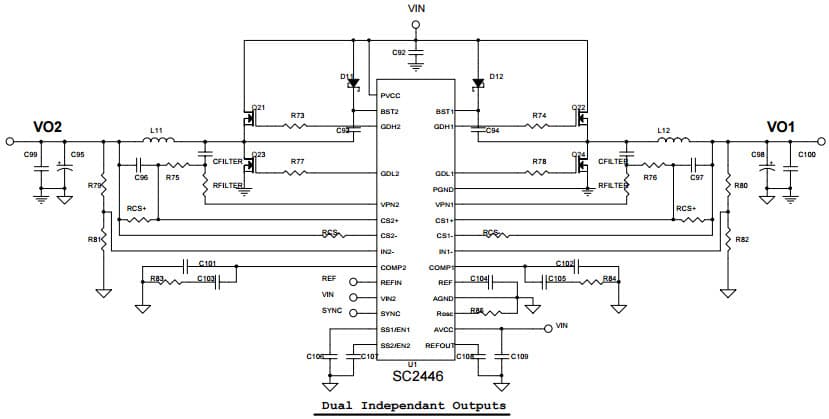 Typical Application for SC2446 Dual-Phase Single or Two Output Synchronous Step-Down Controllers