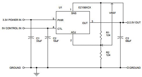 Typical Application for EZ1580 Dual Input Low Dropout Adjustable Output Regulator