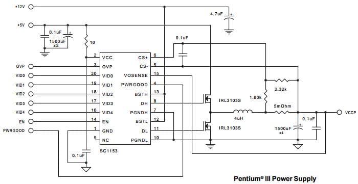 Typical Application for SC1153 Programmable Synchronous DC/DC Controller for Advanced Processors