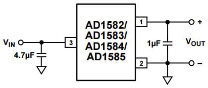 Typical Connection Diagram for AD1584, 2.5V to 5V Micro-power, Precision Series Mode Voltage Reference