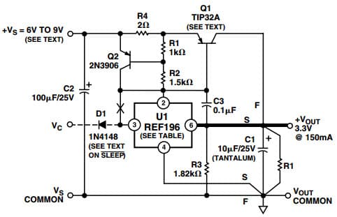 Typical Application Circuit for REF198 Boosted 3.3V Reference with Current Limiting Voltage Reference