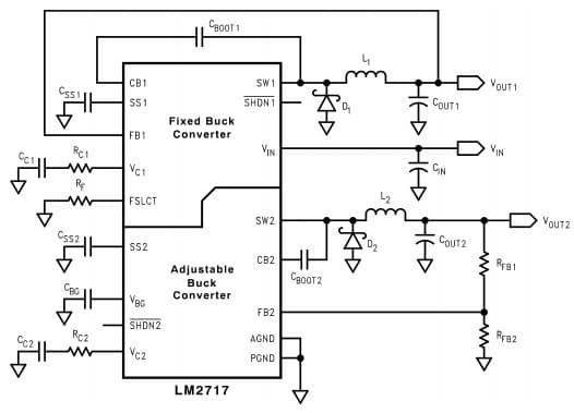 Typical Application Circuit for LM2717 Dual Step-Down DC/DC Converter