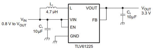 Typical Application Circuit for Tlv61225 Single Cell High Efficient Step-Up Converter In 6 Pin Sc-70 Package