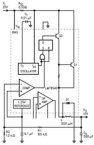 Typical Step-Down Regulator and Operational performance (TA = 25C) Circuit for LM78S40 Universal Switching Regulator Subsystem