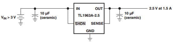 Typical Application Circuit for TL1963A-15QKTTRQ1 3.3V Low-Dropout Regulator