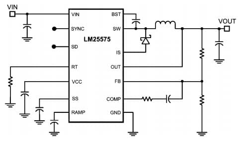 Typical Application Circuit for LM25575Q0 Simple Switcher 42V, 1.5A Step-Down Switching Regulator