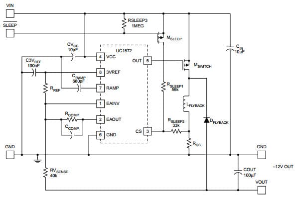 Typical Application (+5V to -12V) Flyback Converter for UC2572 Negative Output Flyback Pulse Width Modulator