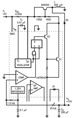 Typical Inverting Regulator and Operational performance (TA = 25C) Circuit for LM78S40 Universal Switching Regulator Subsystem