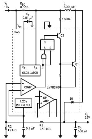 Typical Step-Up Regulator and Operational performance (TA = 25C) Circuit for LM78S40 Universal Switching Regulator Subsystem