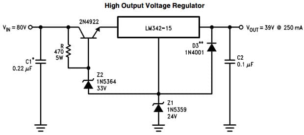 Typical Application Circuit for LM342 3-Terminal High Output Voltage Regulator