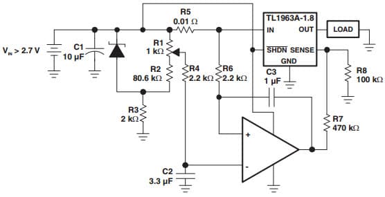 Typical Application Circuit for TL1963AQKTTRQ1 Adjustable Current Source