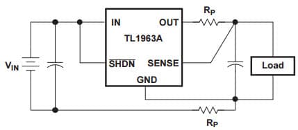 Typical Application Circuit for TL1963A-25QKTTRQ1, 1.5-A Low-Noise Fast-Transient-Response Low-Dropout Regulator for Kelvin Sense Connection