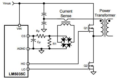 Typical Application Circuit for LM5035C Current Sense Using Current Sense Transformer