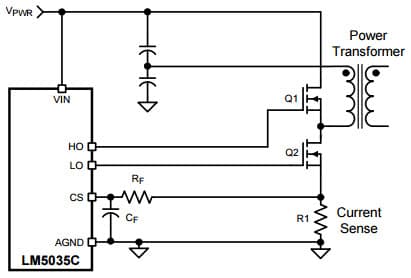 Typical Application Circuit for LM5035C Current Sense Using Current Sense Resistor (R1)