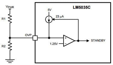 Typical Application Circuit for LM5035C PWM Controller with Integrated Half-Bridge and SyncFET Driver for Basic Over-Voltage Protection