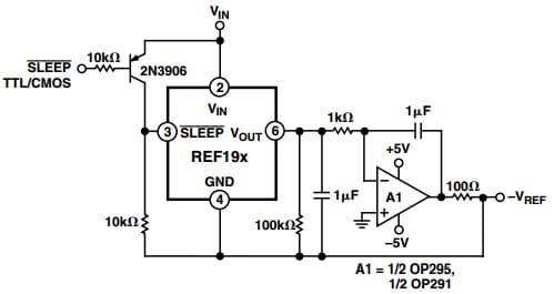 Typical Application Circuit for REF198 Negative Precision Voltage Reference Uses No Precision Resistors