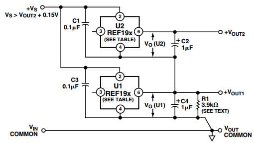 Typical Application Circuit for REF198 Precision Micro-power, Low Dropout Stacking Voltage Reference