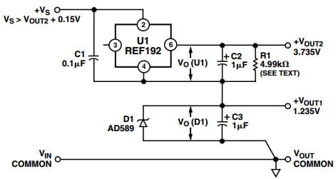 Typical Application Circuit for REF198 Precision Micro-power, Low Dropout Stacking Voltage Reference