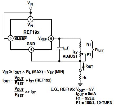 Typical Application Circuit for REF198 Low Dropout Precision Current Source