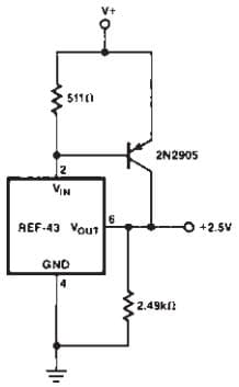 Typical Application for REF43 2.5V Output Current Boost Voltage Reference