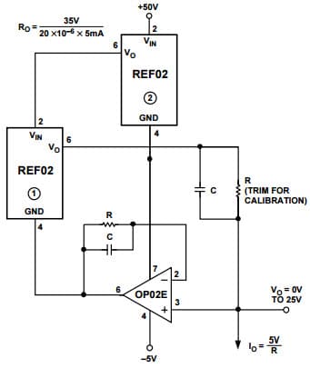 Typical Application for RREF02 +5V Precision Current Source