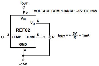 Typical Application for RREF02 +5V Precision Voltage Reference for a Current Sink