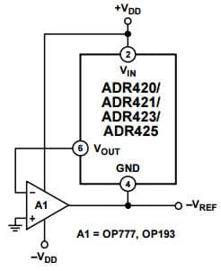 Typical Application for ADR421 2.5V XFET Output Negative Voltage Reference