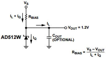 Typical Operating Circuit for ADR512W 1.2V Precision Low Noise Shunt Voltage Reference