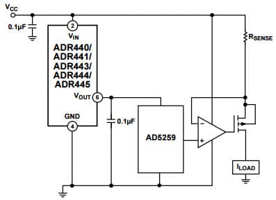 Typical Application for ADR445A 5 Vout Ultra Low Noise, LDO XFET Voltage Reference with Current Sink and Source